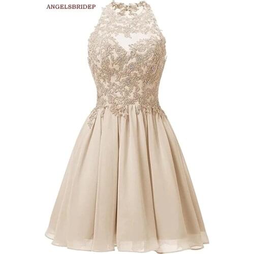 ANGELSBRIDEP High Neck Homecoming Dresses High Quality Applique Bead Sequin Chiffon Short Graduation Formal Party Cocktail Gowns