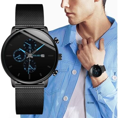 Mens Fashion Watch Stainless Steel Mesh Belt Calendar Quartz Sport Watches Business Casual Watch for Man Clock Montre Homme