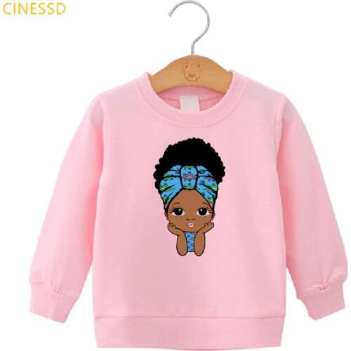 Kids hoodies cute little melanin princess print african american girls autumn winter thick sweatshirt children teens pink hoody