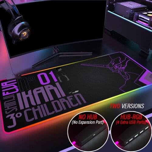 RGB Large Anime Evangelion Gaming Computer Mousepad EVA Gamer Mouse Carpet PC Desk Play Mat with LED Backlit Support DIY