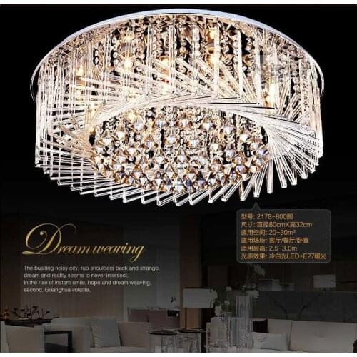 Circular Crystal Ceiling Light For Living Room Home Dining Light Lamp Hotel Creative Retro Iron Lamp E14 LED bulb