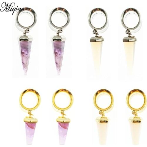 Miqiao 1 Pcs 6-16mm Opal Purple Stone Dangle Ear Plugs Tunnel Expander Ear Stretcher Piercing Jewelry