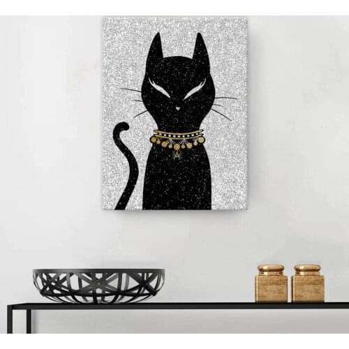 HD Print Modular Picture Canvas Cartoon Black Cat Cute Painting Sat Poster For Living Room Gifts Home Decor Wall Art Framework