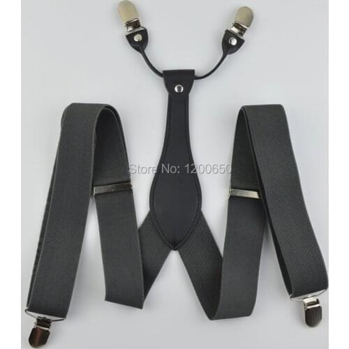 2015 mens leather suspenders with 4 clips Adjustable Solid grey Elastic Suspender for trousers Father/Grandfather Gifts 3.5 cm