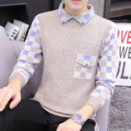 2021 Mens Sweaters Male Knitwear Sweater Thicken Warm Patchwork Round Collar Cotton Casual Wool Pullovers Mens Brand Plus Size