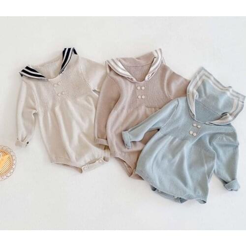 Baby Boy Clothes Newborn Knitted Sailor Rompers Long Sleeve Korean One Piece Jumpsuit Unisex Kids Baby Girl Knitwear Playsuit