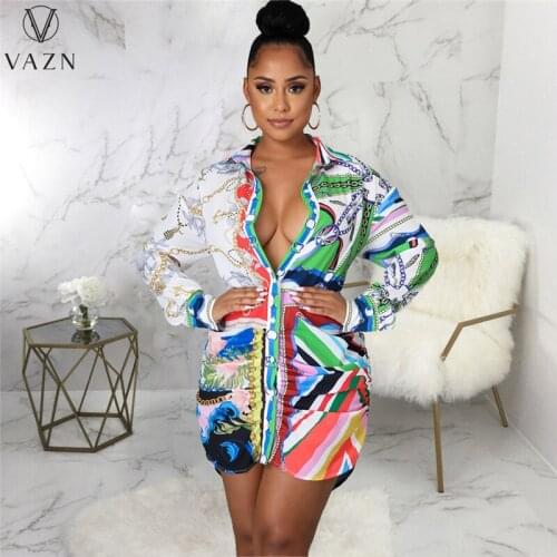 VAZN 2021 Autumn Vintage Shirt Dress Lille Chap Mini Dress Sexy Chiffon Full Sleeve High Waist Young Vestidos For Female