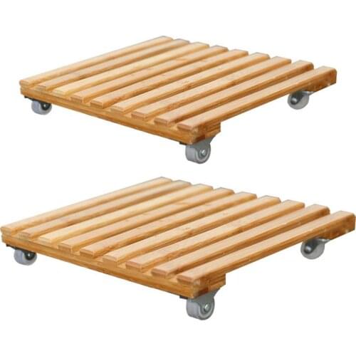 Wholesale Plant Pot Base Roller Moving Tray With Wheel Tray Torus Holder Wood Square Plant Caddy Plant Stand with Roller