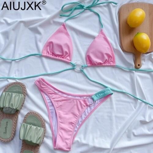 AIUJXK New Arrival 2021 Summer Halter Swimwear Women Sexy String Biquini Bandage Lingerie 2 Pieces Swimsuit Woman Bra And Panty