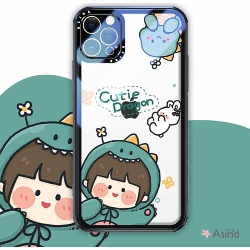 ASINA Transparent Tempered Glass Case for iPhone 11 12 Pro Max 12 Mini XS XR X Fashion Cartoon Cover For iPhone 7 8 Plus SE 2020