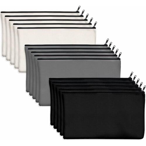 Blank Cotton Canvas DIY Craft Zipper Bags Pouches Pencil Case for Makeup Cosmetic Toiletry Stationary Storage