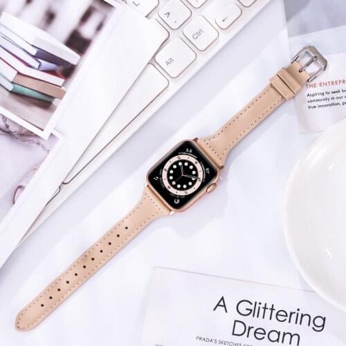 Slim Leather strap For Apple watch band 40mm 44mm 38mm 42mm 40 44 mm Genuine Leather bracelet Apple watch serie 6 5 4 3 se strap