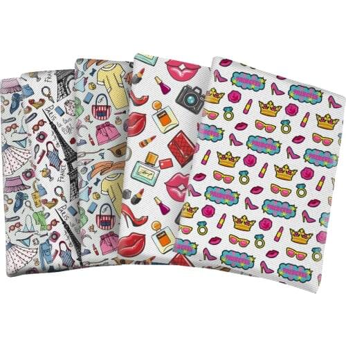 Fashion Pattern Printed Twill Polyester Cotton Fabric for DIY Tablecloth Bows Center Scarf Home Textiles Materials 50*145cm