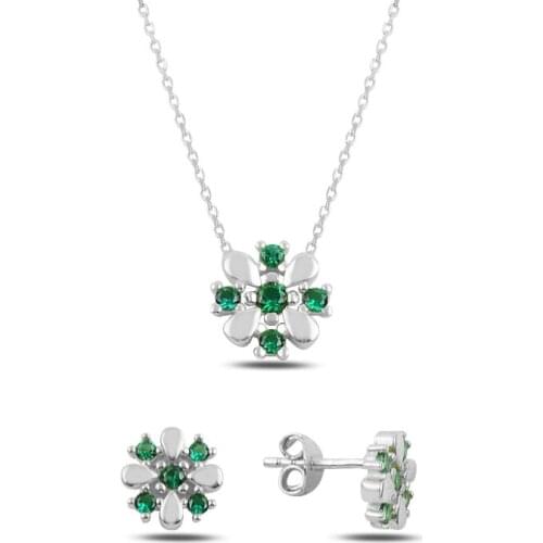 Silverlina Silver Colorful Zircon Stone Flower Set