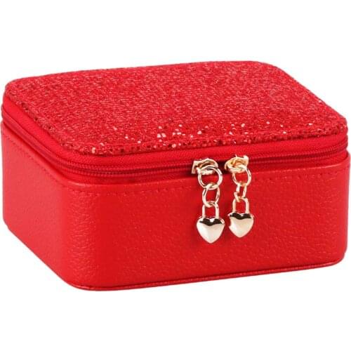 Zipper Closure Ring Storage Jewelry Box Mini Earrings Organizers Display Home Gift PU Leather Portable Travel Multi Compartment