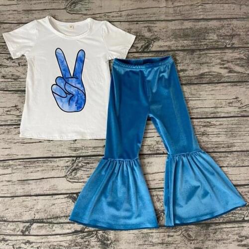 Spring/Fall Yeah Gesture Blue Velvet Bell Bottom Pants Wholesale Dropshipping Support