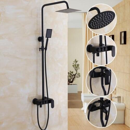 Bathroom Black Oil Paint Solid Brass Bathtub Shower Set Wall Mounted 8" Rainfall Shower Mixer Tap Faucet 3-functions Mixer Valve