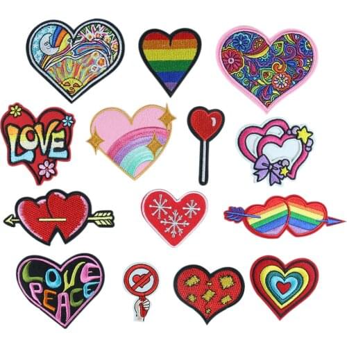 Red Heart Flower Star Rainbow Patches for Clothing Embroidered Iron On Badges Stripes for Clothes Stickers Appliques DIY Decorat