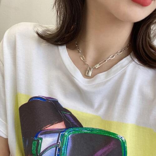 ANENJERY 925 Sterling Silver Lock Pendant Necklaces for Women Men Thick Chain Party Accessories Wholesale