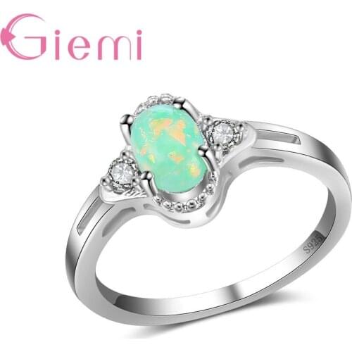 Genuine 925 Sterling Silver Finger Rings For Women Party Jewelry Beautiful Ocean Fire Opal Female Bague Hot Wedding Gifts