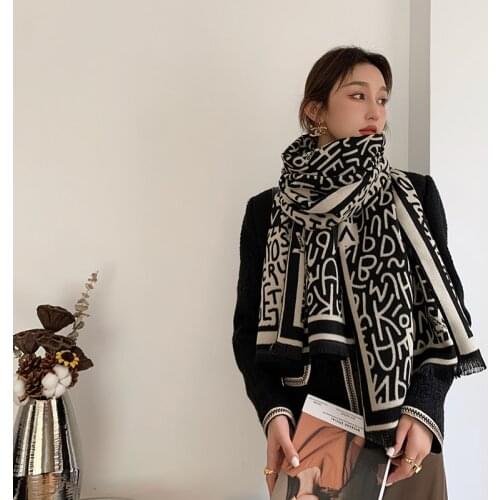 Winter luxury brand design women cashmere scarf soft double-sided jacquard print warm scarf shawl