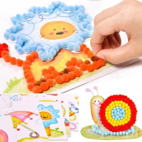 1Pcs Baby Kids Creative DIY Plush Ball Painting Stickers Children Educational Handmade Material Cartoon Puzzles Crafts Toy