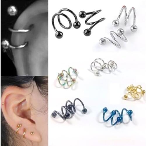 PINKSEE 1Pc New Unisex Surgical Stainless Steel Spiral Earrings Clip Ear Stud Cuff Wrap Hoop Body Piercing Jewelry Accessories
