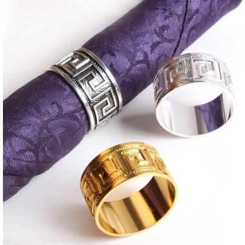 10pcs Embossed back-grain alloy napkin buckle cloth ring Chinese style wedding hotel napkin ring Western buckle