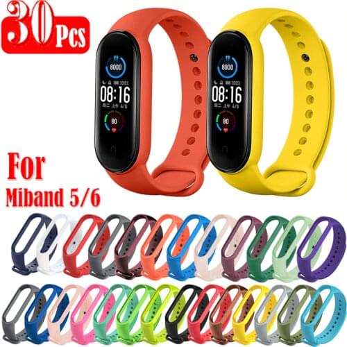 30Pcs/Pack For Xiaomi Mi Band 5 6 Strap Silicone Sport Wristband Wrist Straps For Miband 5 6 Bracelets MiBand 5 6 Accessories