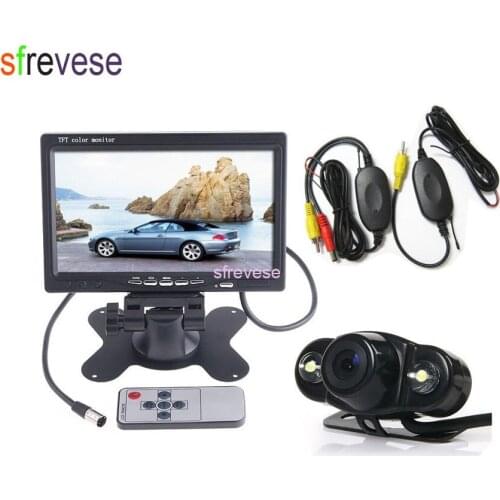 7" TFT LCD Monitor + Wireless Car Rear View Kit 2 LED Night Vision Reversing Parking Backup Camera 170 Degree Wide Angle