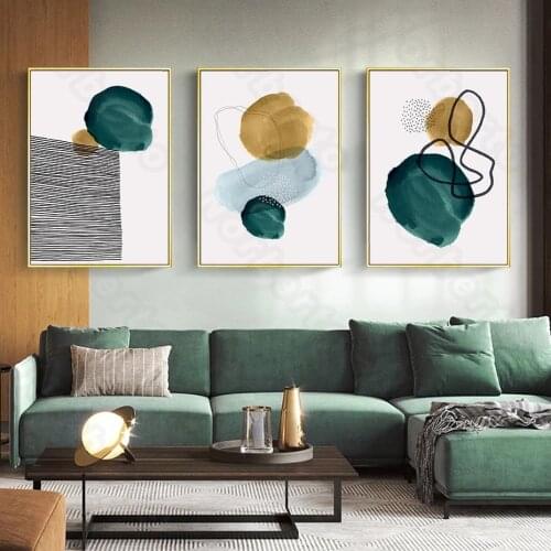 Nordic Style Canvas Painting Abstract Watercolor Green Blue Yellow Geometric Pictures Poster for Home Rooms Home Gallery Decorat