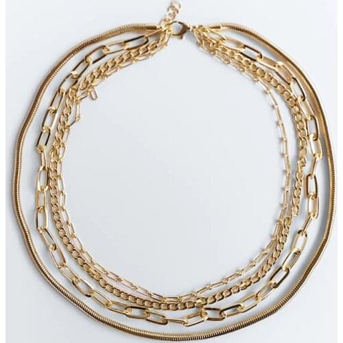 ZA Necklace Fashion Simple Female Gold Metal Chain Layered Necklaces For Women Punk Style Ladies Party Statement Jewelry Gifts