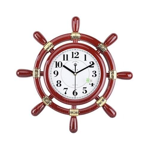 American wood ship rudder Polaris rudder bell living room wall art deco creative personality mute watch clock bedroom clocks