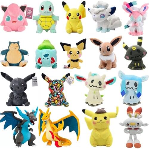 28CM Detective Pikachu Plush Toy Dolls Cute Pokémon Movie Anime Stuffed Cartoon Kawaii Pokemon Animal Dolls Girl Gift Kids Toys