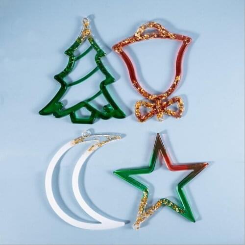 DIY Resin Crystal Epoxy Mould Hollow out Listed Christmas Tree Elk Pendant Bag Decoration Resin Silicone Mould
