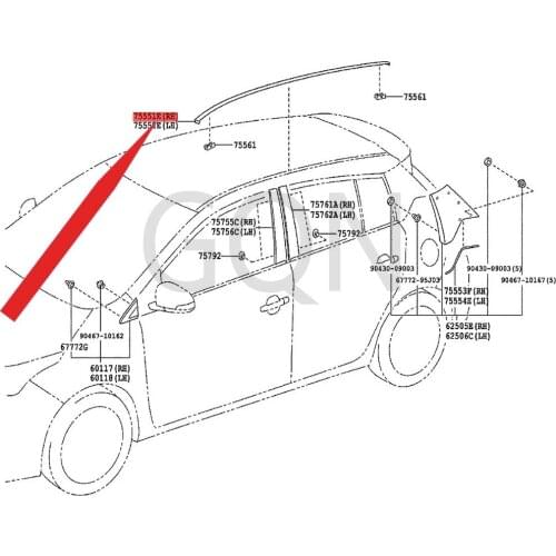 Drainage channel side trim strip on the right side of the roof 2013-Toy ota YAR IS large roof water guide strip R