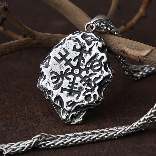 Viking Aegis Helmet of Awe Necklace Mens Chain Vintage Nordic Stainless Steel Odin Valknut Necklace Pendant Street Jewelry