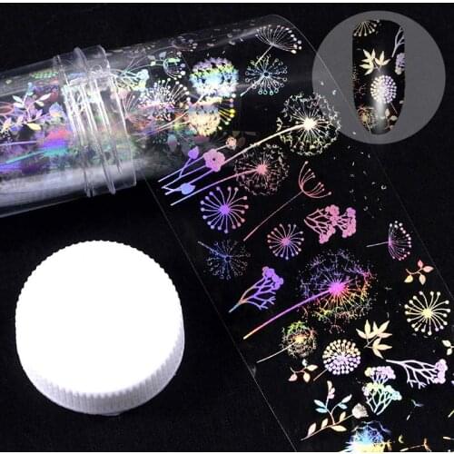 1Roll Holographic Nail Foil Fireworks Butterfly Geometric Flame Design Nail Art Transfer Sticker Water Slide Nail Art Decals