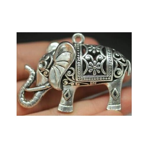Exquisite Tibetan Silver And Copper Carved Hollow Elephant Hangers With National Style