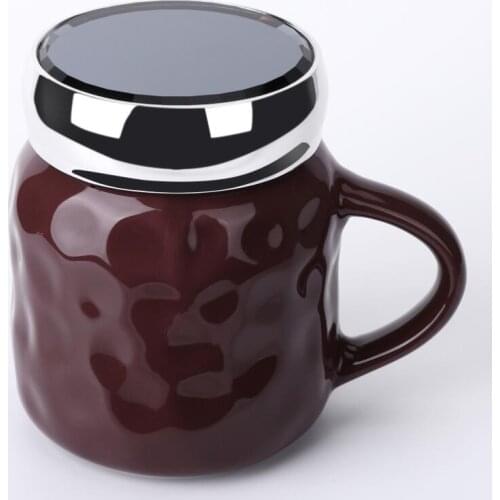 Ceramic Mirror Lid Milk Mug Coffee Tea Cup Porcelain Portable Mug Embossed Relief Travel Cup 370ml