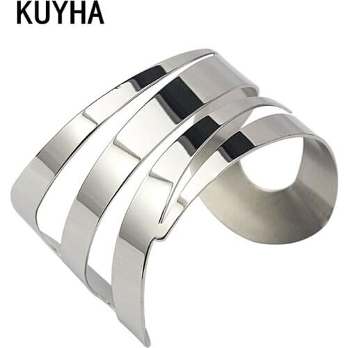 Silver Color Wrist Cuff Bangle for Man and Women 316L Stainless Steel Punk Classic Bracelet Jewelry