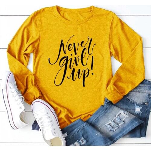Never Give Up Letter Print Long Sleeve O Neck Women T-shirts Y2k Tops Street Style Tee Shirt Femme Harajuku Shirts for Girls