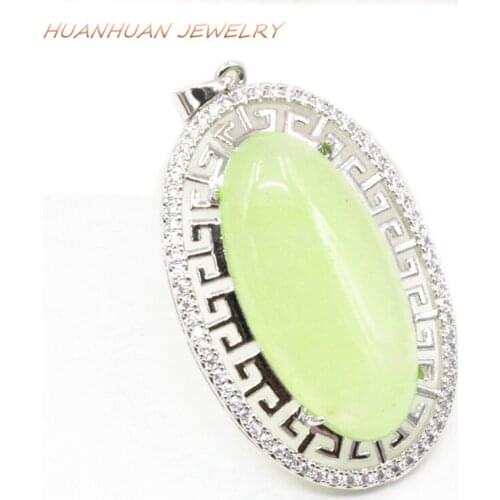 Stainles Steel Necklaces & Pendant For Women Charms Green Natural Stone Jades Chalcedony Zircon Pendants 24x42mm Jewelry B3317
