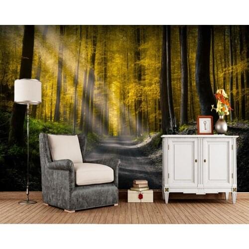 Papel de parede Forests Roads Trees Rays of light Nature wallpaper, living room sofa TV backdrop bedroom wall papers home decor