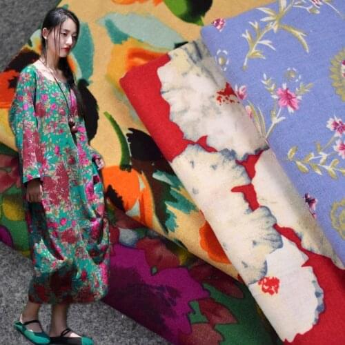 Half meter China wind retro flower print cotton linen fabric for Autumn winter cheongsam dress shirt material T715