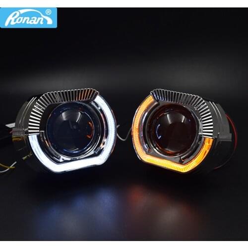 Ronan 2.5" bi xenon projector lens with LED angel eyes shrouds devil eyes red blue RGB for Univeral H1 H4 H7 socket car retrofit