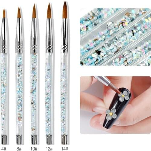 Uv Gel Carving Pen Nail Drawing Nail Art Glitter Handle Liquid Purple Kolinsky Sable No.4/8/10/12/14 Manicure Acrylic Nail Brush
