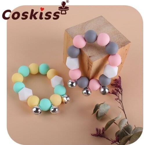 Coskiss Silicone Teether Beads Baby Teething Ring Ball Ring Handmade Bracelet Bells Hand Catch Chews Baby Rattle Nurse Gift