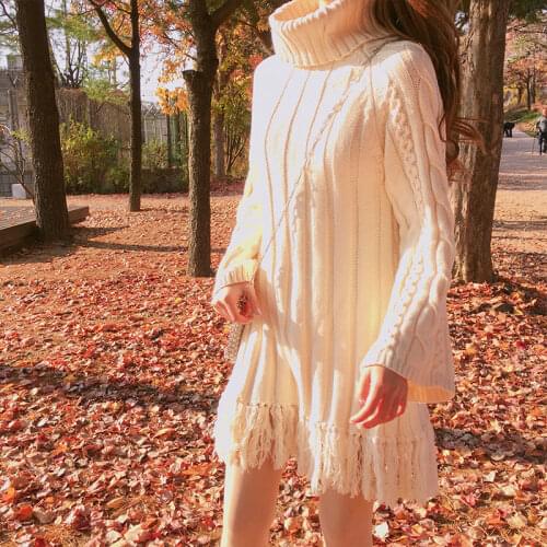 Japanese Sweet Girl Sweater Autumn Gentle Kawaii Girls Medium Length Hip Sweater Lapel Bubble Sleeve Tassel Fairy Warm Sweater