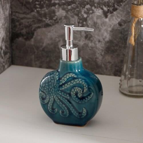 Dark Blue Octopus Shape Liquid Soap Dispenser Goldfish Pattern Toothbrush Holder Tortoise Pattern Bathroom Soap Dish